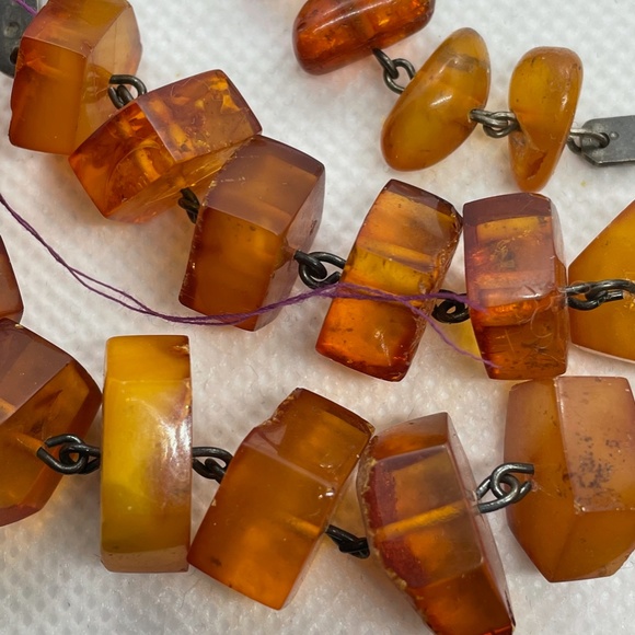VINTAGE Baltic White Butterscotch Amber Silver Necklace Shantel USSR Soviet - Picture 3 of 17